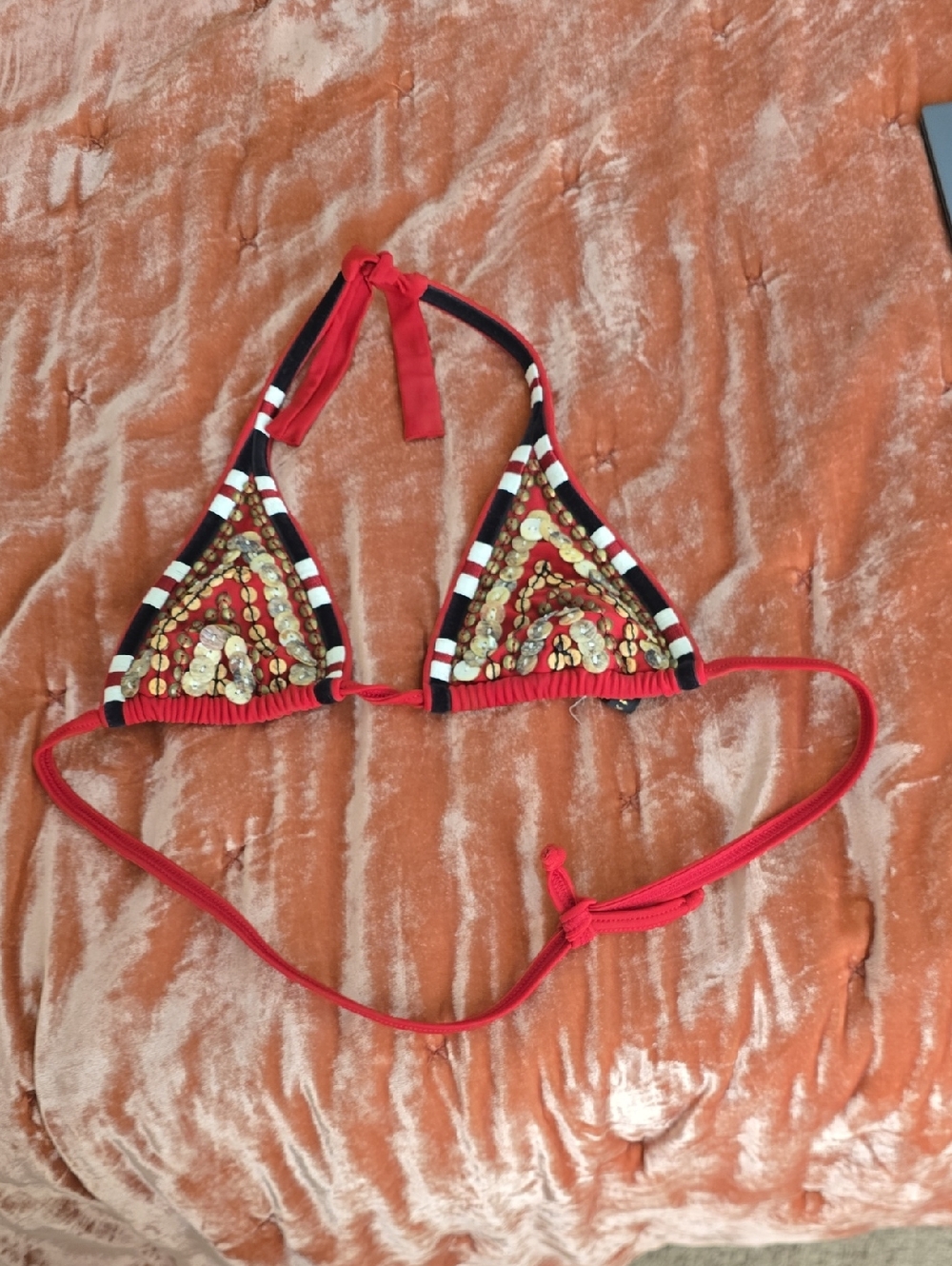 Vix Red Bikini Top with Gold Logo Tag